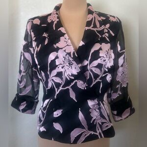 Alex Evenings Black and Pink Floral Blouse